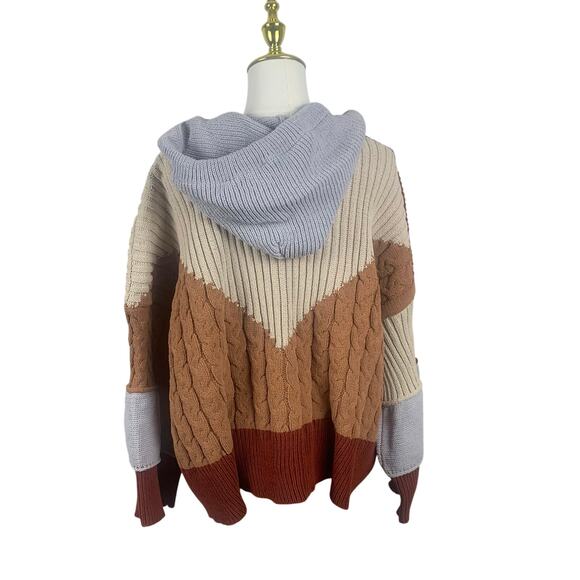 POL New Colorblock Oversized Cardigan with Hood Neutral Colors Large NWOT - Picture 7 of 12